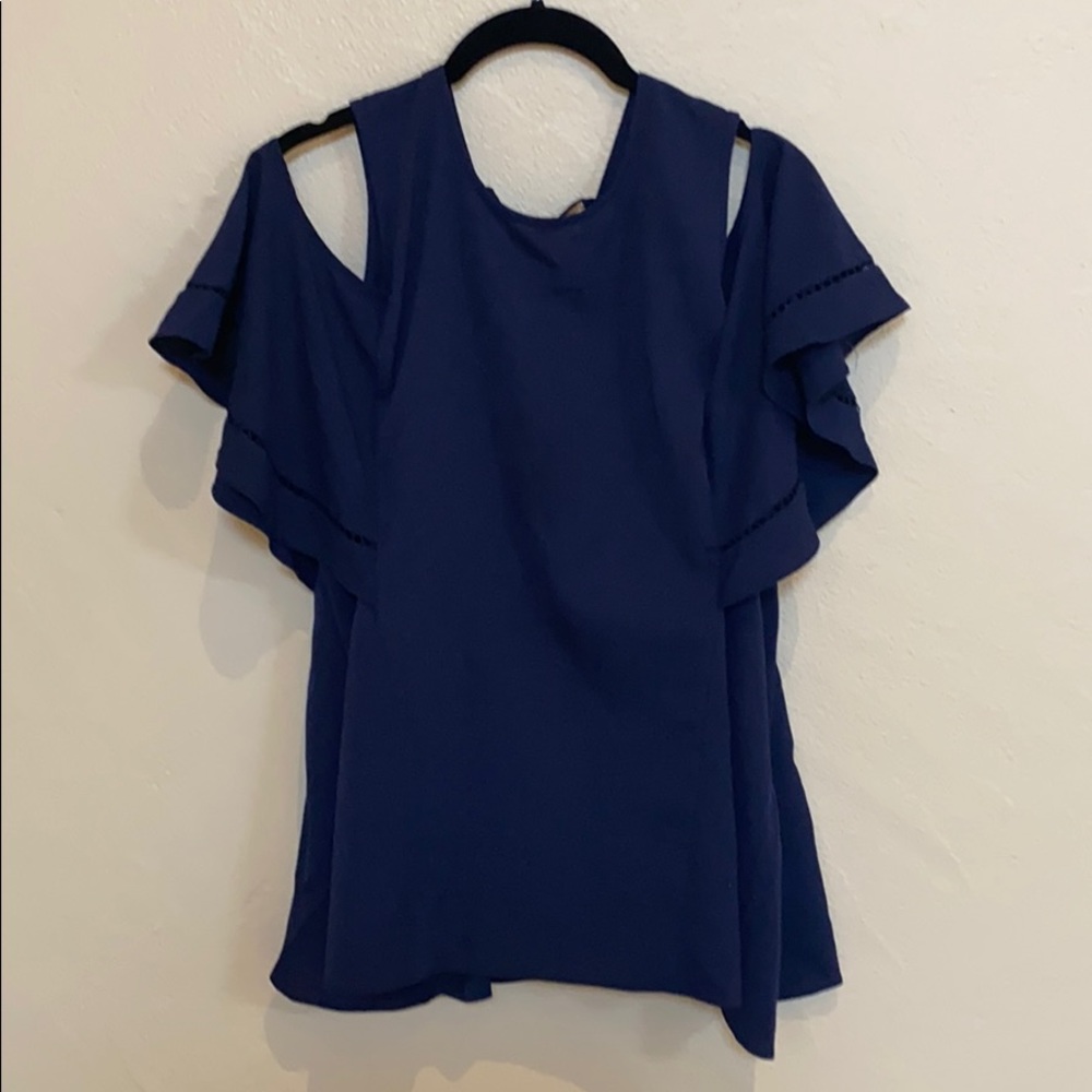 Navy off-the-shoulder blouse